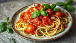 Espaguete de Abobrinha com Molho de Tomate