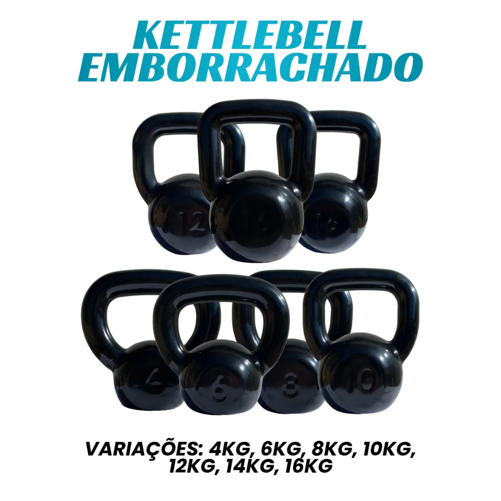 Kettlebell emborrachada de 4kg a 16kg para treino funcional em casa