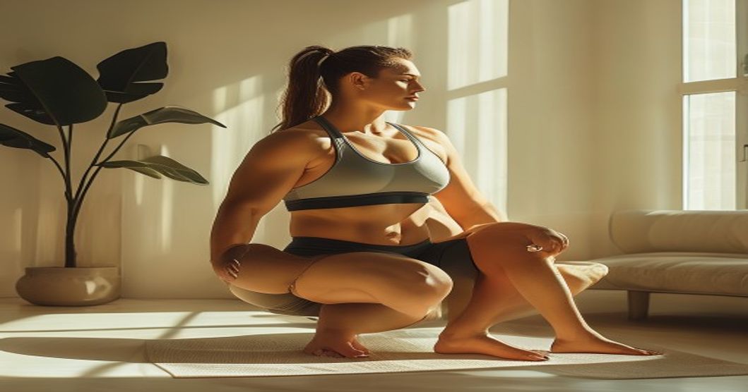 Foto editorial de um treino em casa para queima de gordura.