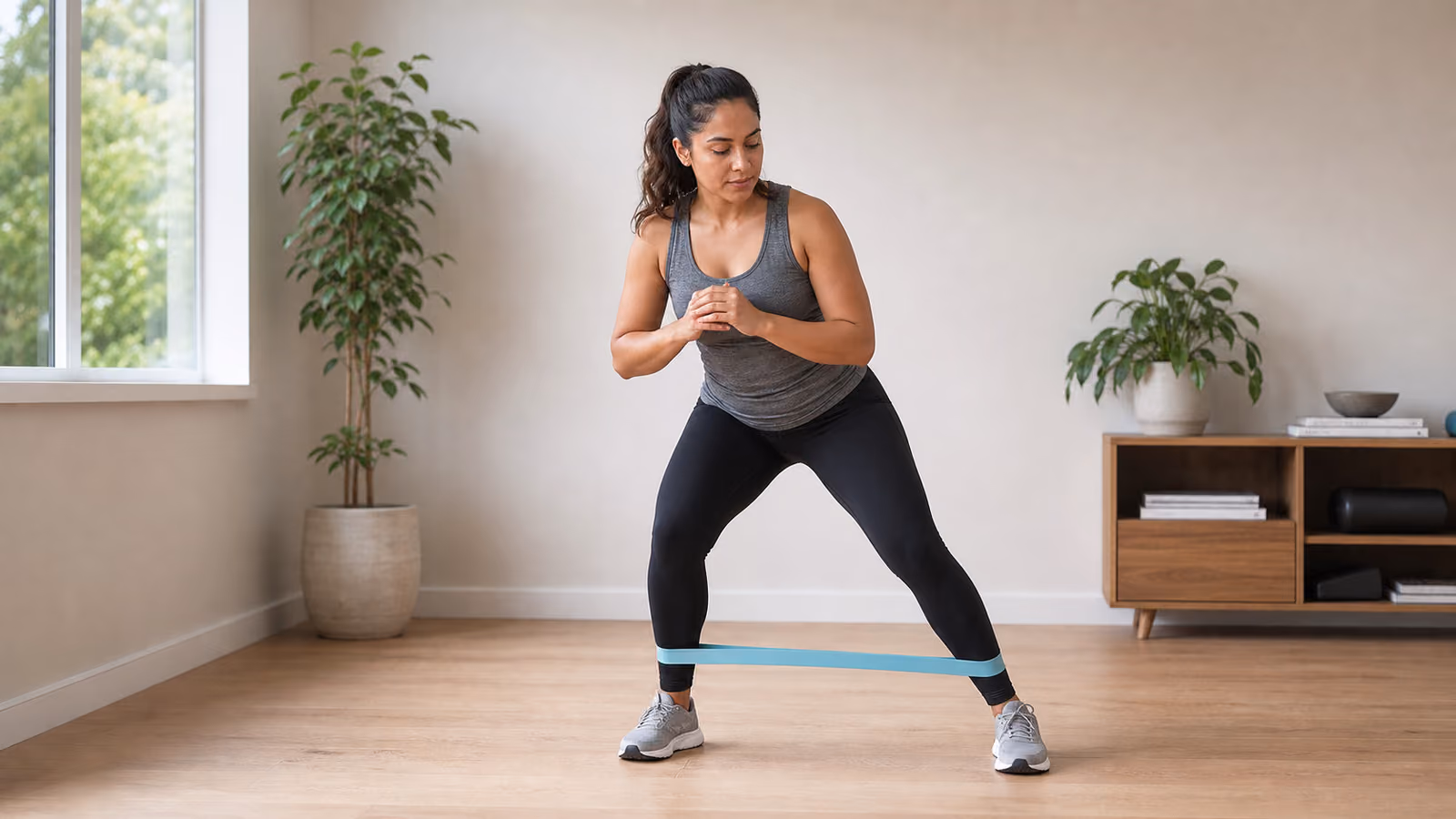 Caminhada lateral com mini band