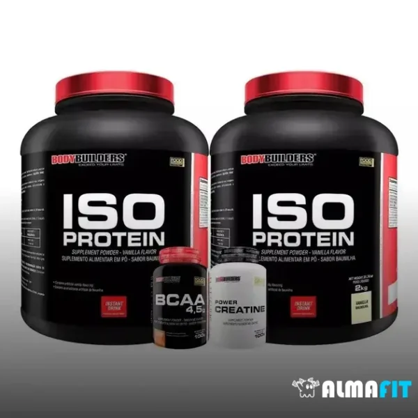 "Potencialize seu treino com o Kit 2x Iso Whey 2kg + Creatina + BCAA - Energia, Recuperação e Resultados Garantidos!"