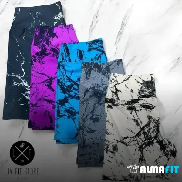 "Treine com estilo e conforto: o Kit 5 Shorts Cintura Alta Marmorizado Tie Dye é o acessório perfeito para suas sessões de academia, treino, corrida, ciclismo e cross - onde a moda e o desempenho se unem!"