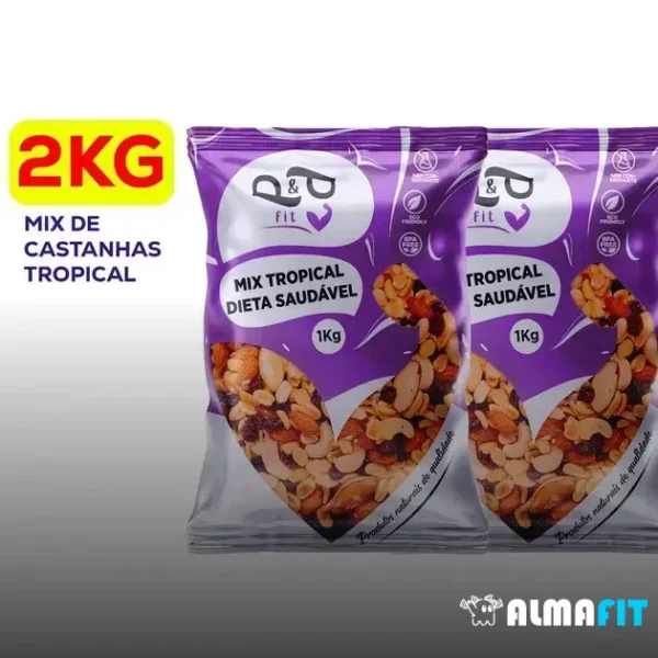 O "Kit Mix Castanhas Tropical Nuts Dieta Saudável 2 Unidades 1Kg" oferece uma rica combinação de castanha do Pará, castanha de caju, amêndoas cruas, nozes, amendoim torrado sem sal, uva passa e goji berry, proporcionando uma fonte abundante de antioxidantes, ácidos graxos saudáveis, vitaminas e minerais essenciais para uma alimentação equilibrada e nutricionalmente rica.